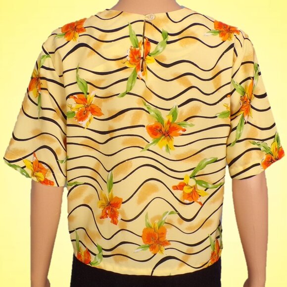 JORDAN size S floral half-sleeve pullover blouse silk-like 100% polyester - Picture 7 of 14